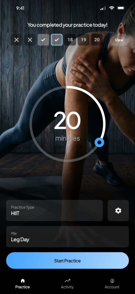 HIIT app start screen